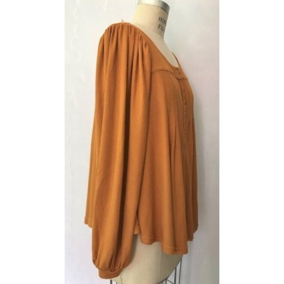 FREE PEOPLE GINGER DEVIN AUTUMN PEARL BISHOP SLEEVE HENLEY KNIT TOP XS NWT - Picture 8 of 14